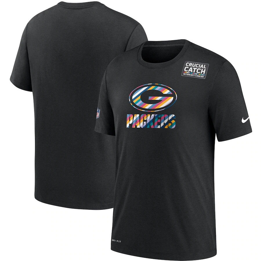 Men's Green Bay Packers Black NFL 2020 Sideline Crucial Catch Performance T-Shirt